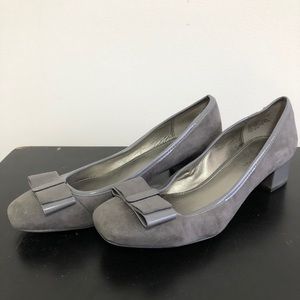 Dark grey, small heels.